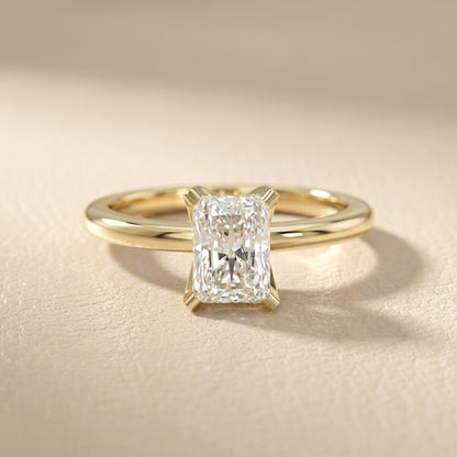 Radiant Cut Lab Grown Diamond Solitaire Engagement Ring in Yellow Gold with Cathedral Setting