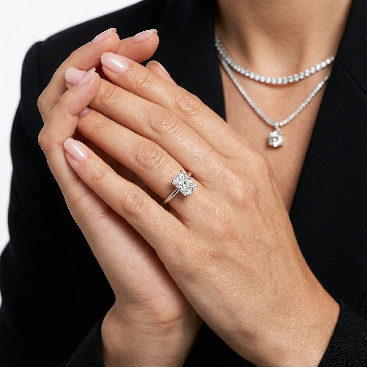 Radiant Cut Lab Grown Diamond Solitaire Engagement Ring in Platinum with Cathedral Setting