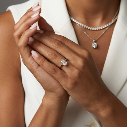 Oval Cut Lab Grown Diamond Engagement Ring in Rose Gold showing floral basket details