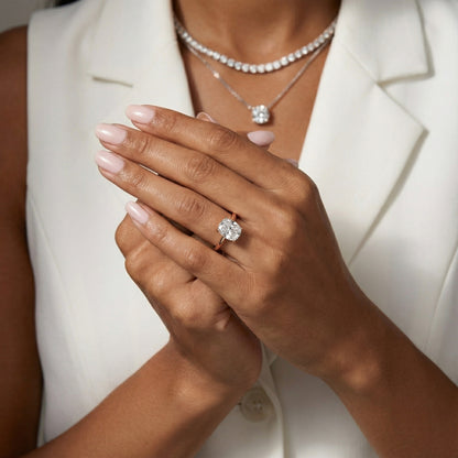 Rose Gold Cushion Cut Lab Grown Diamond Solitaire Engagement Ring with Cathedral Setting