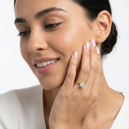 Round Cut Lab Grown Diamond Solitaire Engagement Ring in Yellow Gold Floral Setting