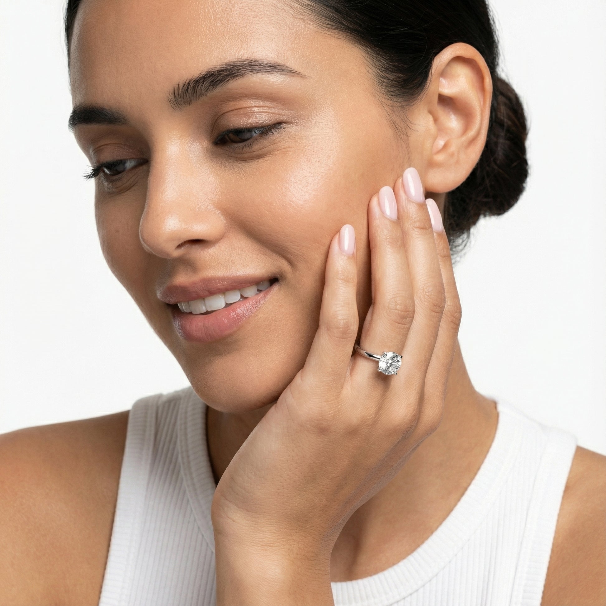 Round Cut Lab Grown Diamond Solitaire Engagement Ring in Platinum Cathedral Style