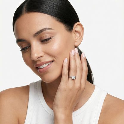 Princess Cut Lab Grown Diamond Solitaire Engagement Ring in Platinum with unique floral basket