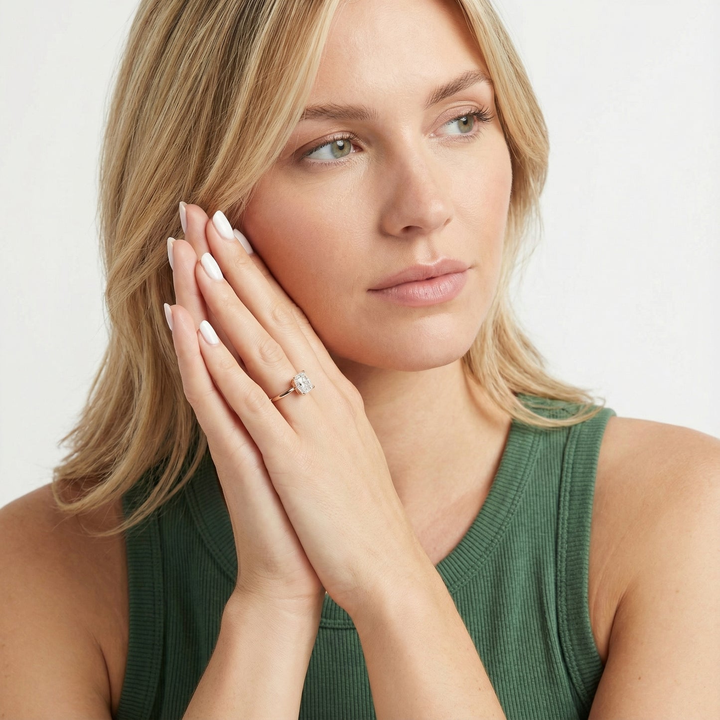 Asscher Cut Lab Grown Diamond Engagement Ring in Rose Gold showing side profile and setting