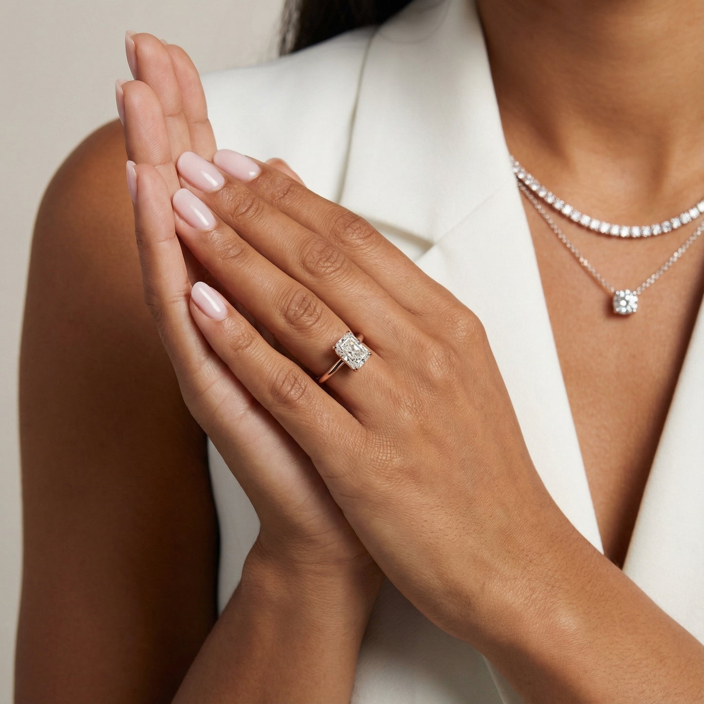 Radiant Cut Lab Grown Diamond Solitaire Engagement Ring in Rose Gold with Cathedral Setting