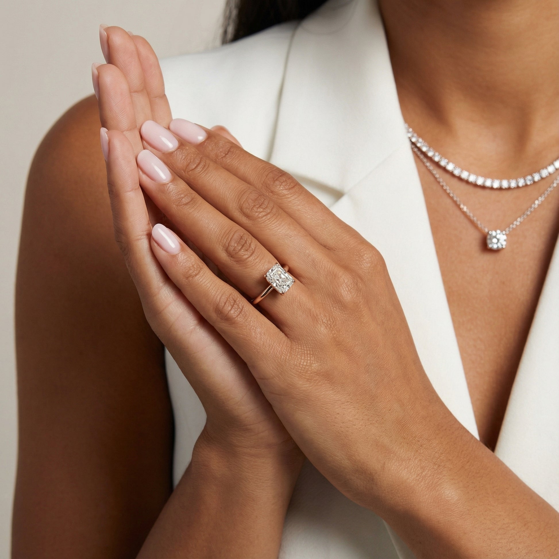 Radiant Cut Lab Grown Diamond Solitaire Engagement Ring in Rose Gold with Cathedral Setting