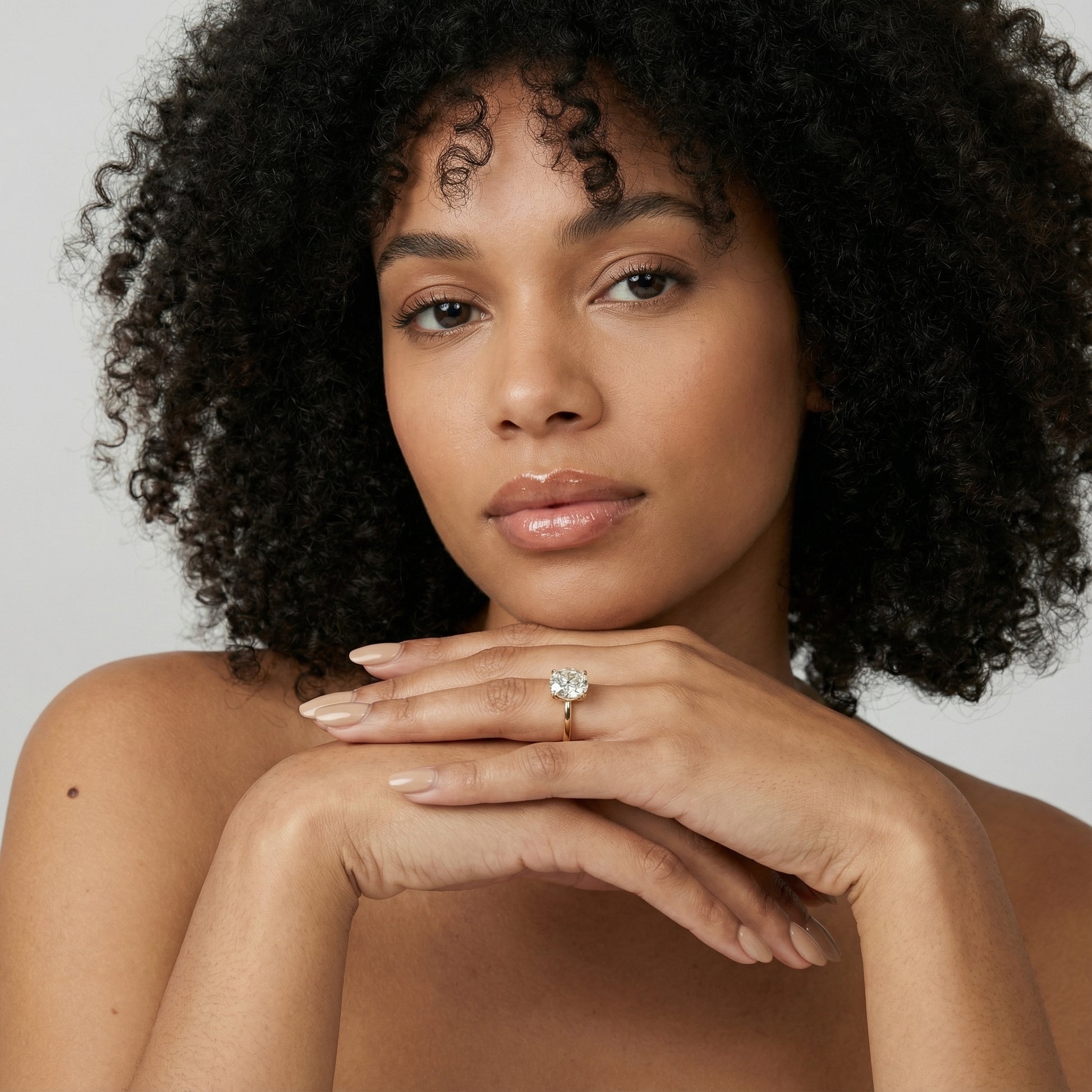 Yellow Gold Cushion Cut Lab Grown Diamond Solitaire Engagement Ring with Sleek Band