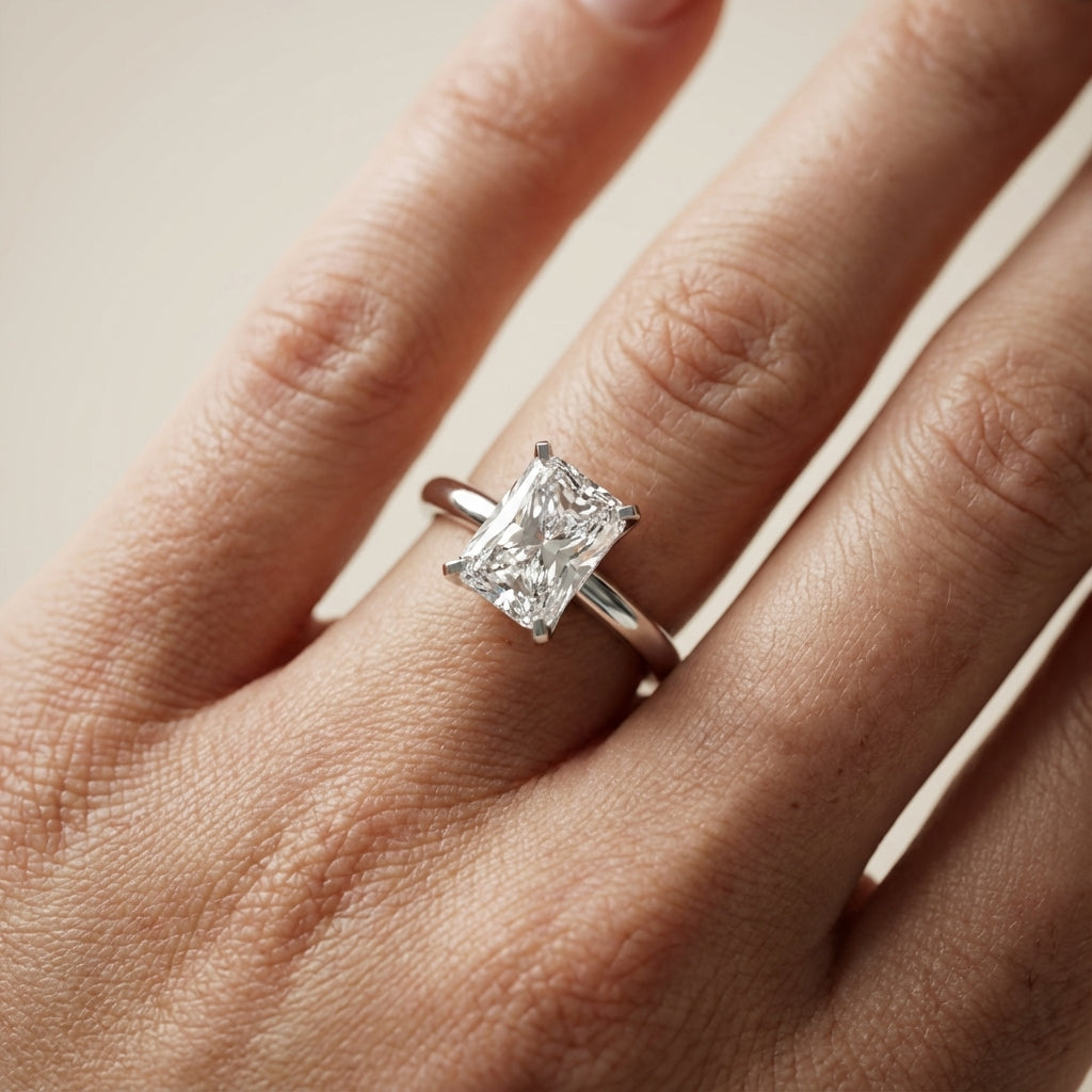 Radiant Cut Lab Grown Diamond Solitaire Engagement Ring in White Gold with Cathedral Setting