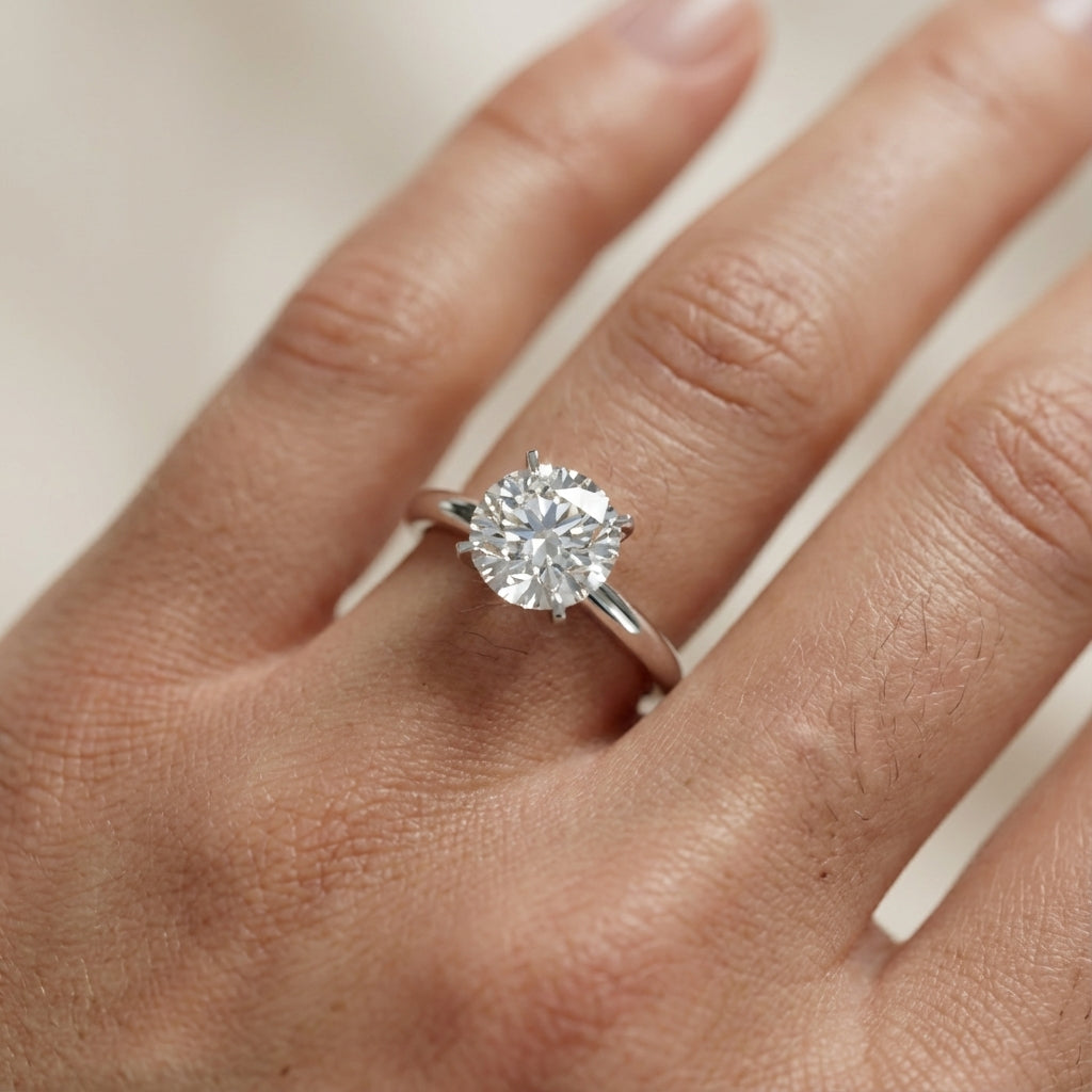 Round Cut Lab Grown Diamond Solitaire Engagement Ring in Platinum Cathedral Style