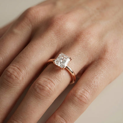 Asscher Cut Lab Grown Diamond Engagement Ring in Rose Gold showing side profile and setting
