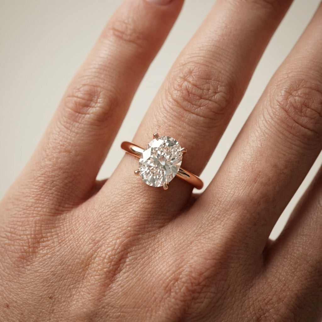 Rose Gold Cushion Cut Lab Grown Diamond Solitaire Engagement Ring with Cathedral Setting