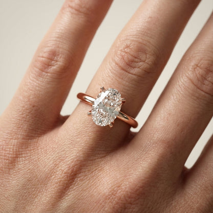 Oval Cut Lab Grown Diamond Engagement Ring in Rose Gold showing floral basket details
