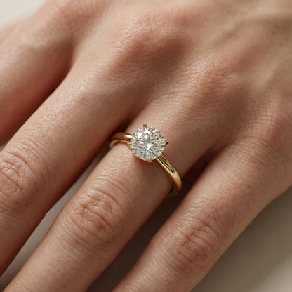 Round Cut Lab Grown Diamond Solitaire Engagement Ring in Yellow Gold Floral Setting