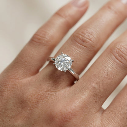 Round Cut Lab Grown Diamond Solitaire Engagement Ring in White Gold with 4-Prong Setting
