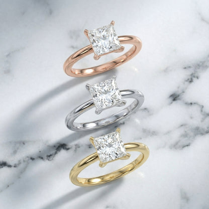 Princess Cut Lab Grown Diamond Solitaire Engagement Ring in Rose Gold side profile view