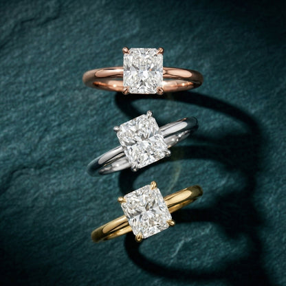 Asscher Cut Lab Grown Diamond Engagement Ring in White Gold with unique bridge profile