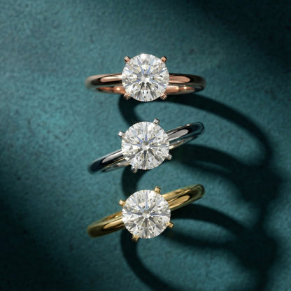 Round Cut Lab Grown Diamond Solitaire Engagement Ring in Yellow Gold Floral Setting