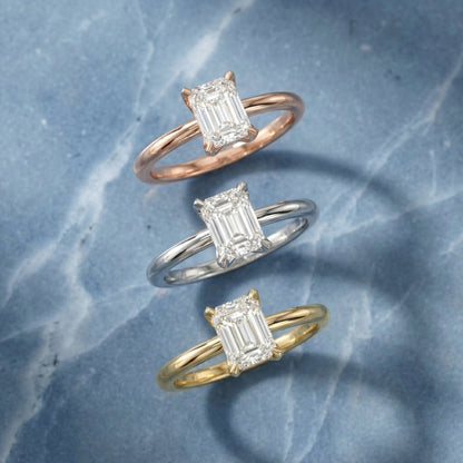 Radiant Cut Lab Grown Diamond Solitaire Engagement Ring in Yellow Gold with Cathedral Setting