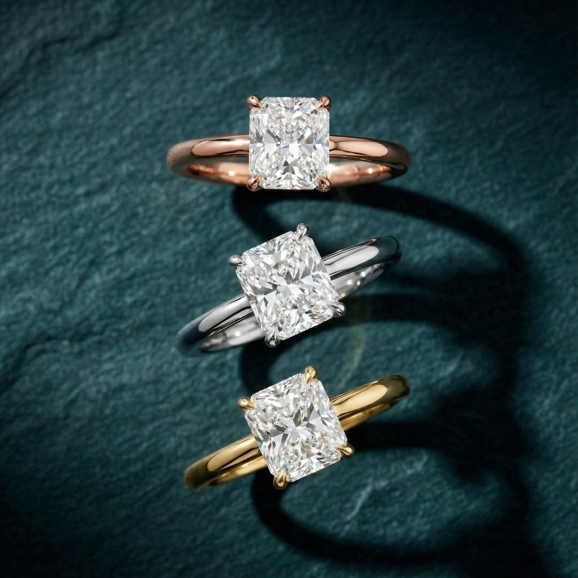 Asscher Cut Lab Grown Diamond Engagement Ring in Rose Gold showing side profile and setting