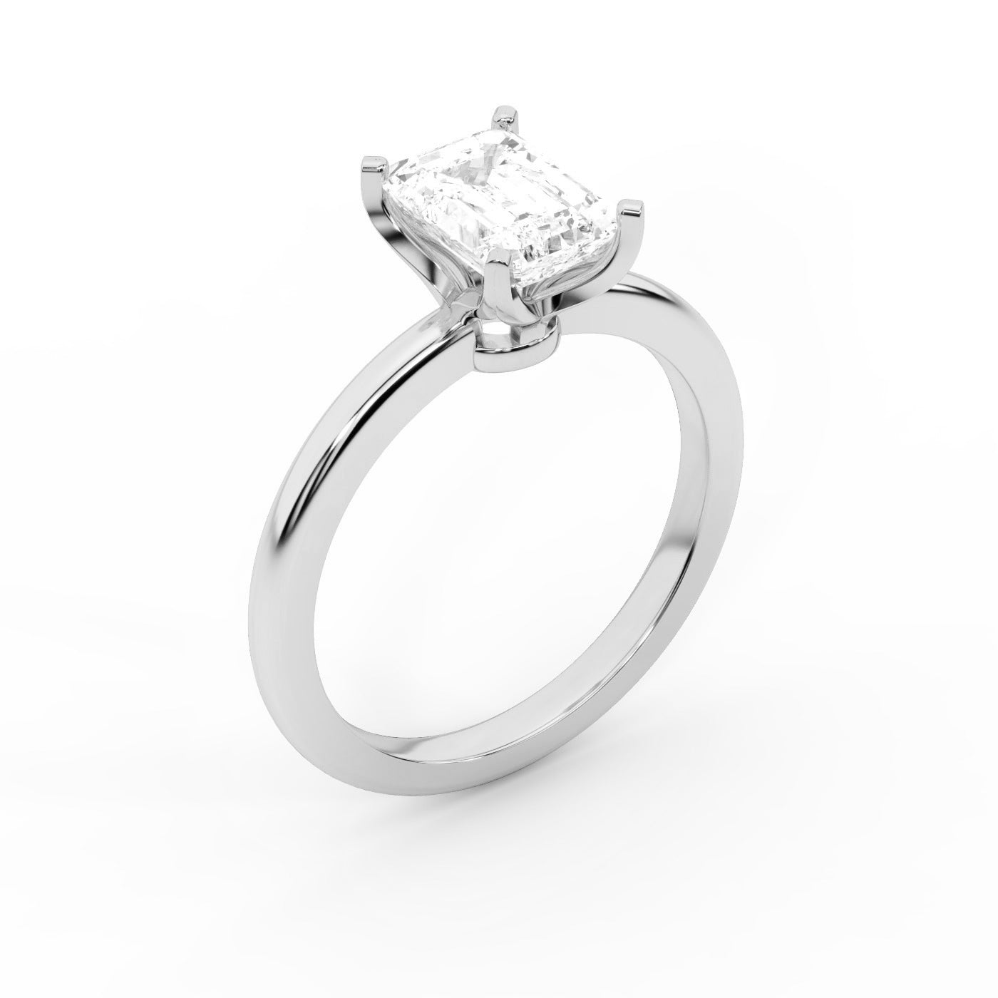 Emerald Cut Lab Grown Diamond Solitaire Engagement Ring in Silver with floral under-gallery details