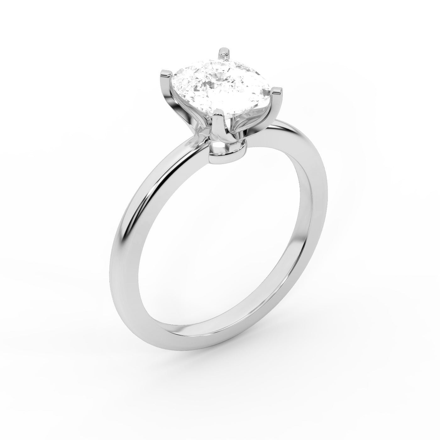 Cushion Cut Lab Grown Diamond Solitaire Engagement Ring in Silver with Floral Basket Detail