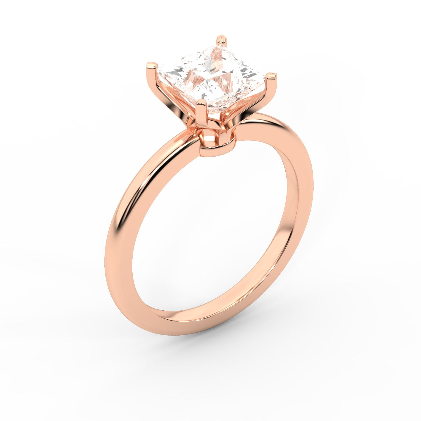 Princess Cut Lab Grown Diamond Solitaire Engagement Ring in Rose Gold side profile view