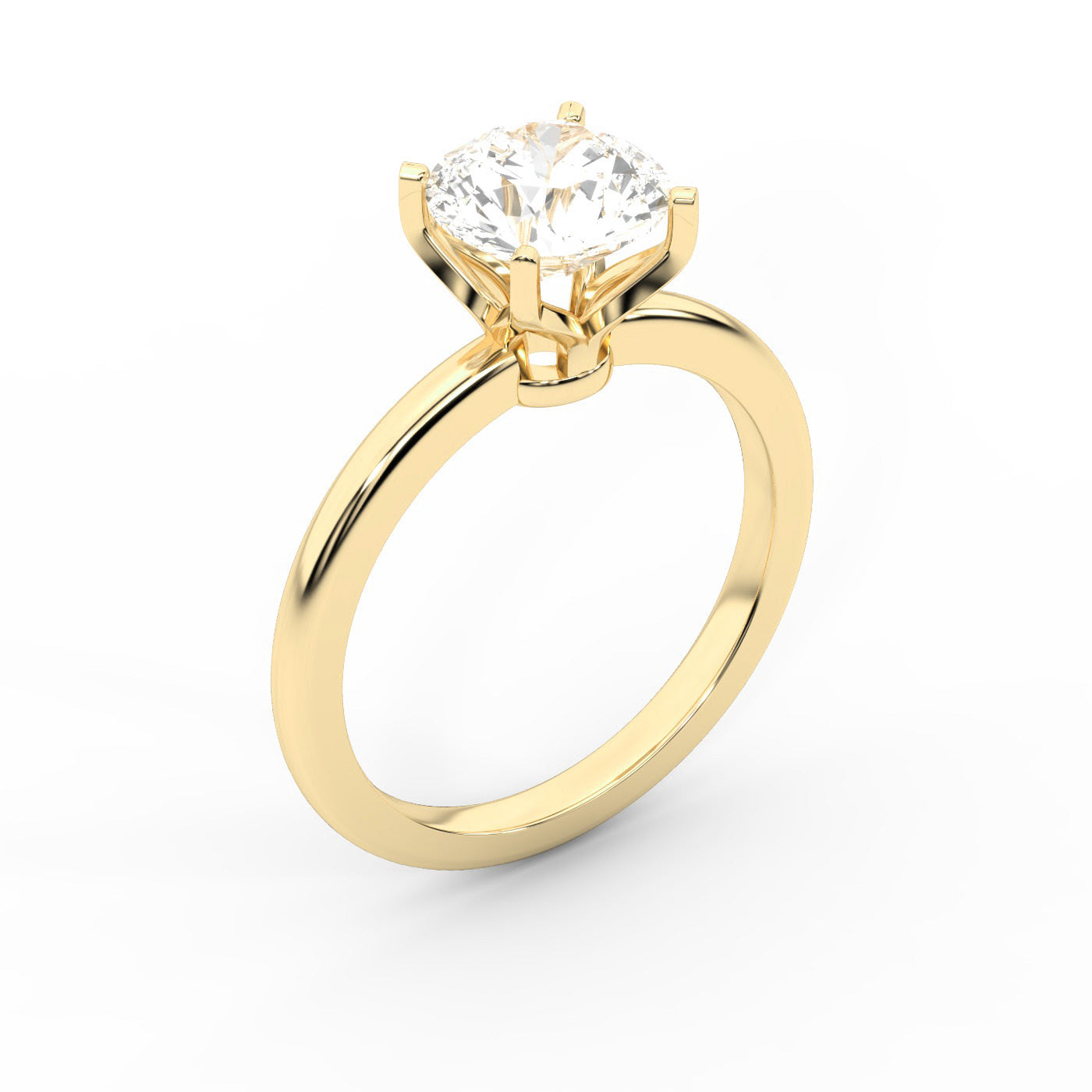 Round Cut Lab Grown Diamond Solitaire Engagement Ring in Yellow Gold Floral Setting