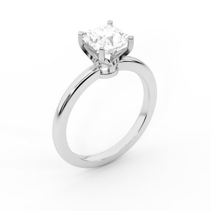 Asscher Cut Lab Grown Diamond Engagement Ring in Silver with floral basket setting details