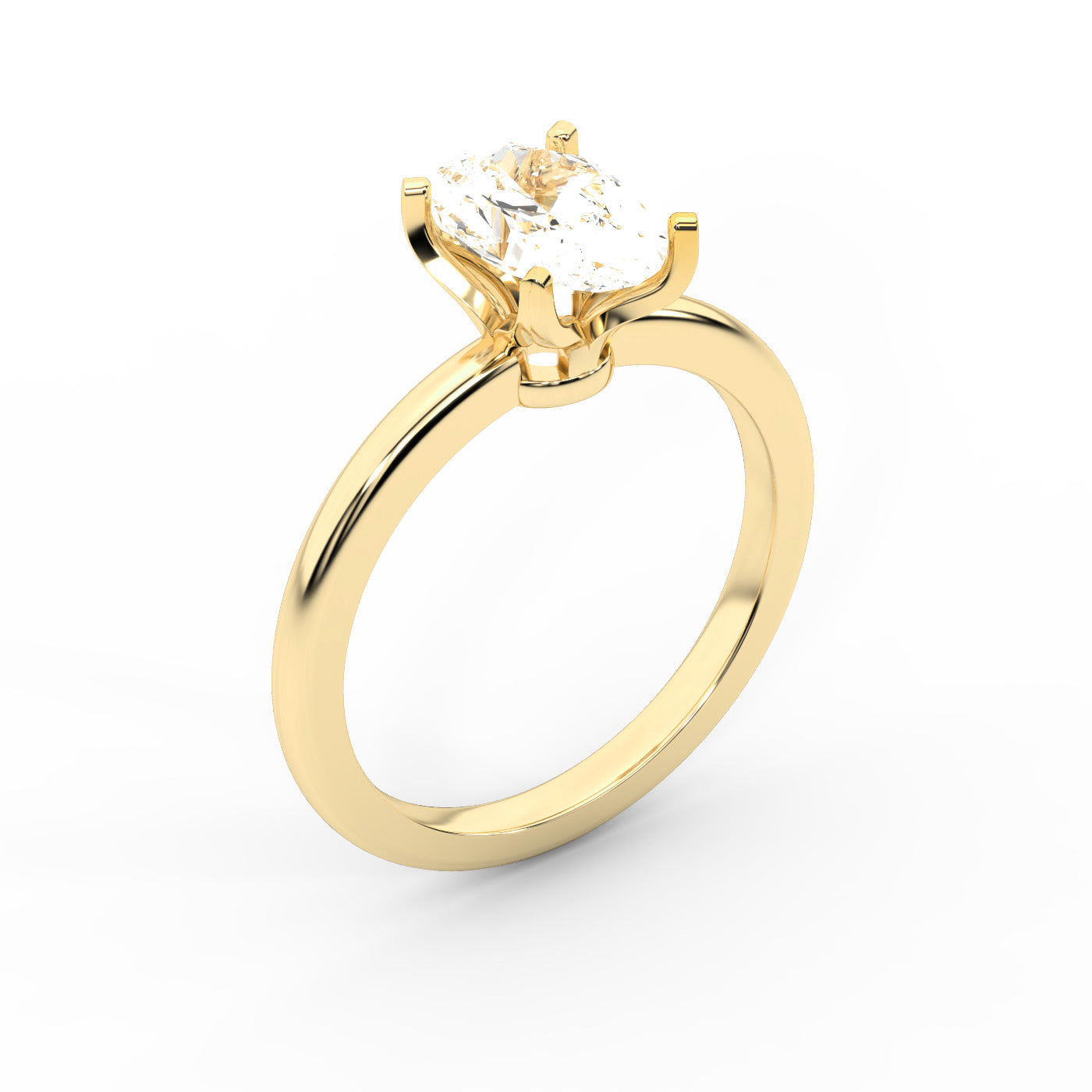 Oval Cut Lab Grown Diamond Engagement Ring in Yellow Gold with unique bridge profile