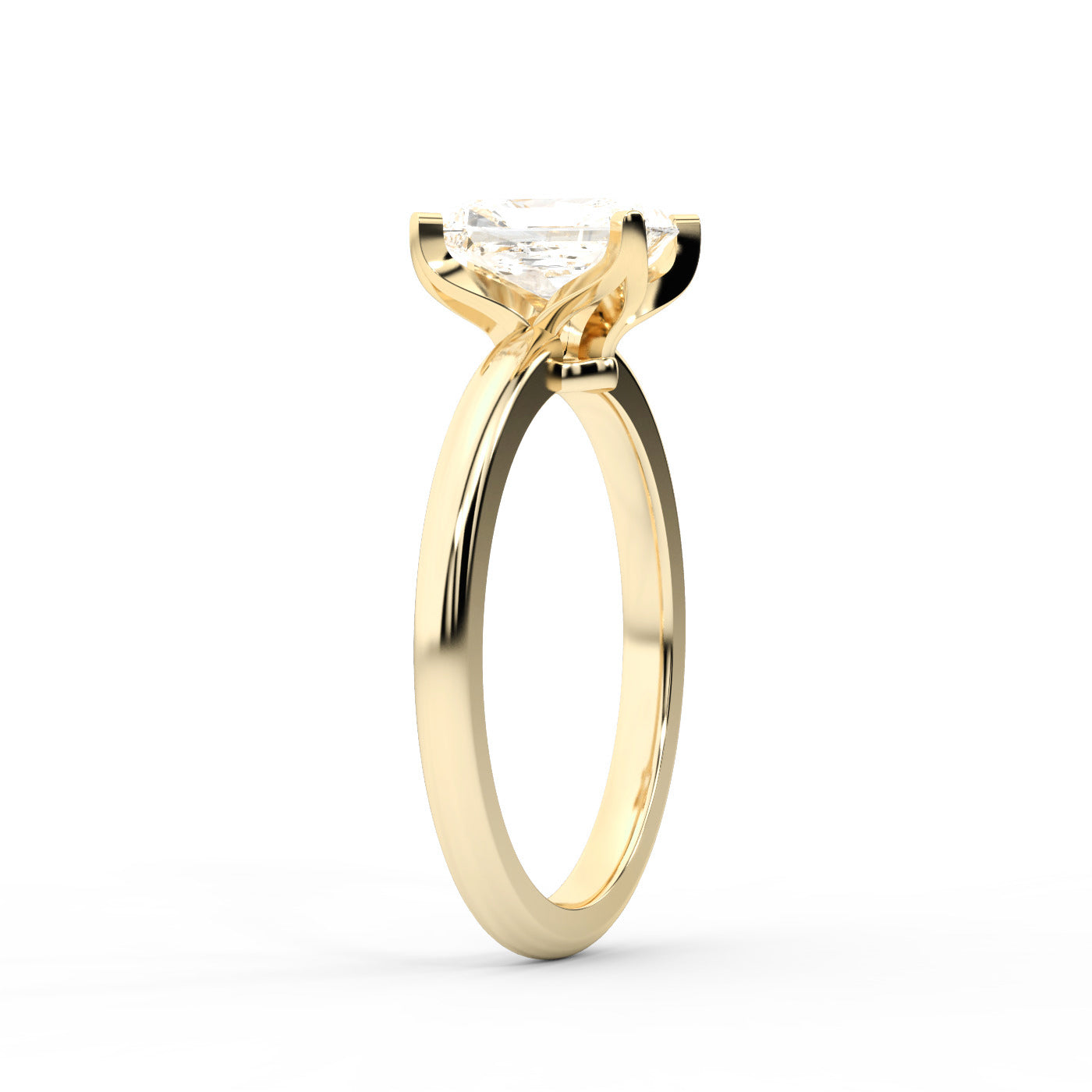 Radiant Cut Lab Grown Diamond Solitaire Engagement Ring in Yellow Gold with Cathedral Setting