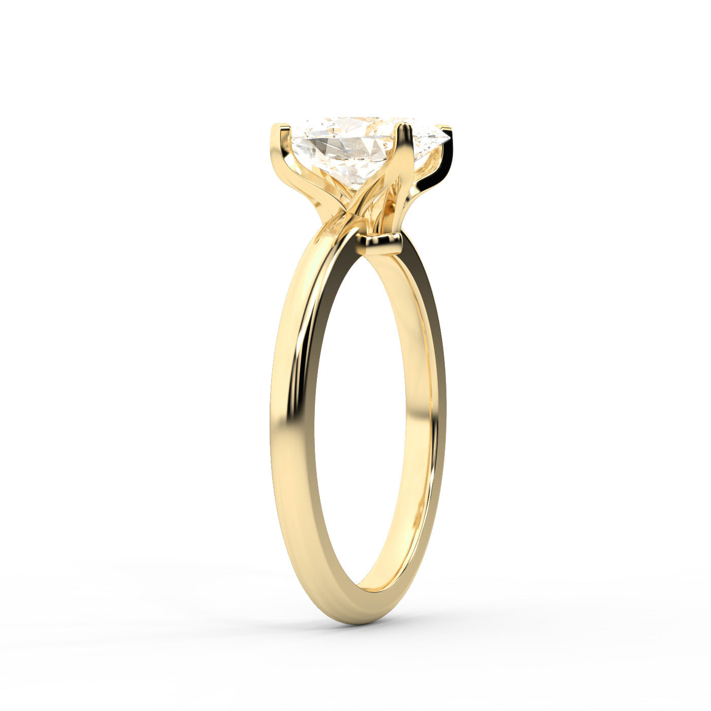 Oval Cut Lab Grown Diamond Engagement Ring in Yellow Gold with unique bridge profile