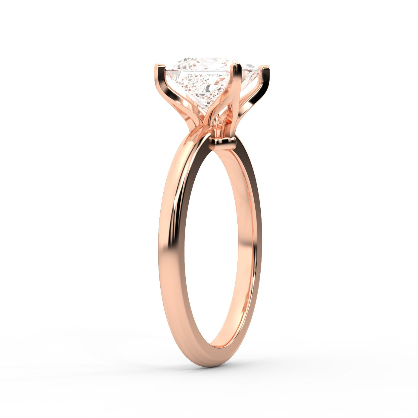 Princess Cut Lab Grown Diamond Solitaire Engagement Ring in Rose Gold side profile view