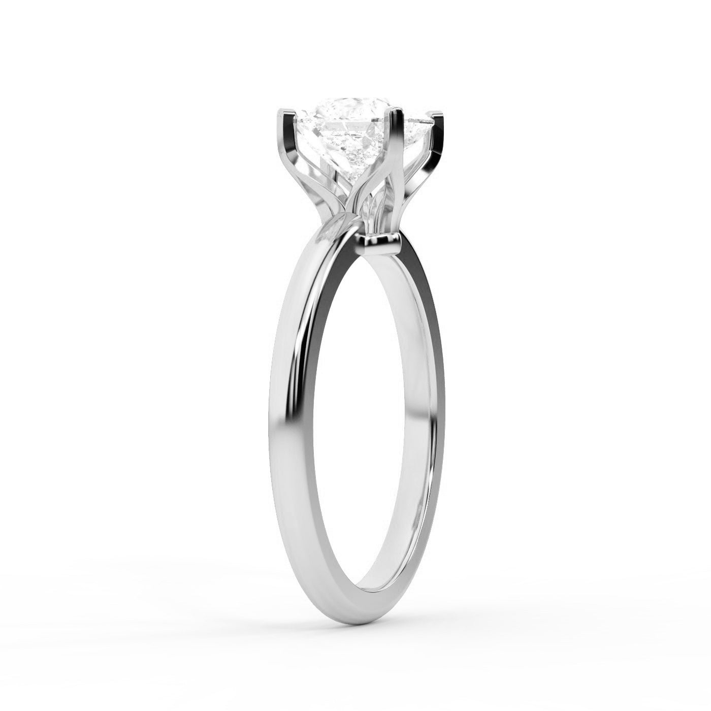 Asscher Cut Lab Grown Diamond Engagement Ring in Silver with floral basket setting details