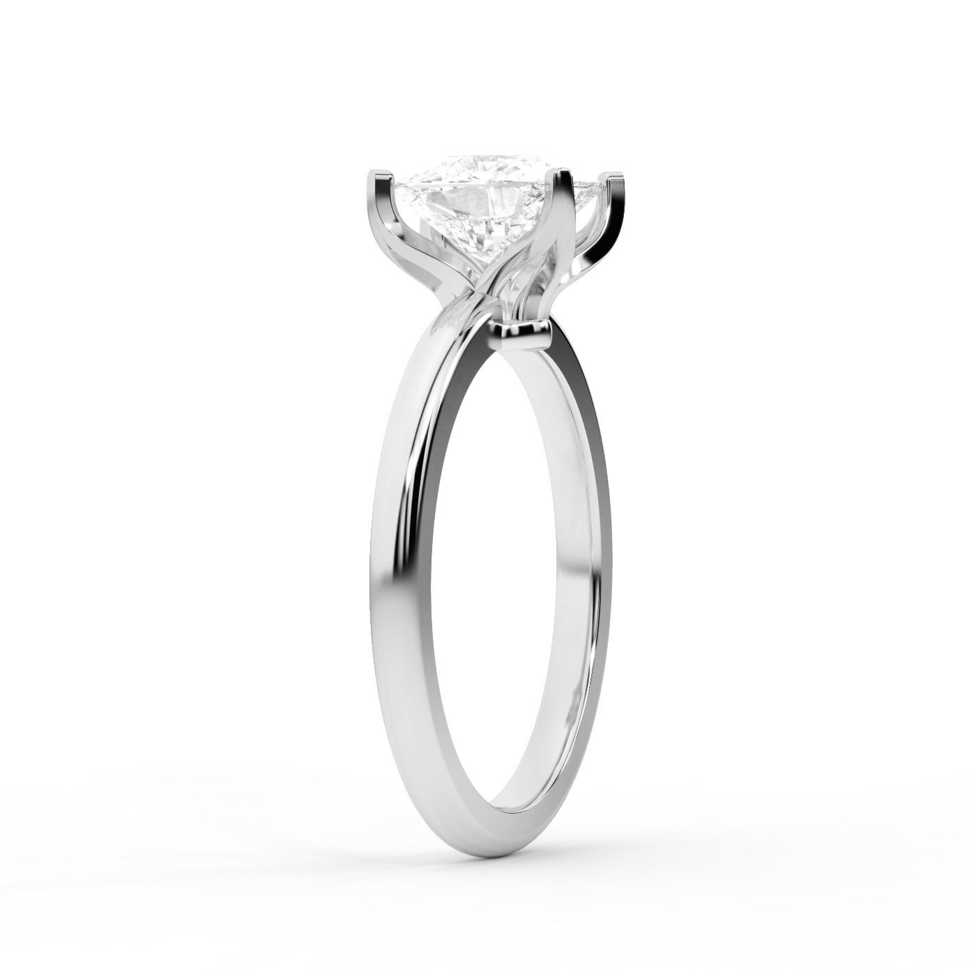 Platinum Cushion Cut Lab Grown Diamond Solitaire Engagement Ring with Floral Details