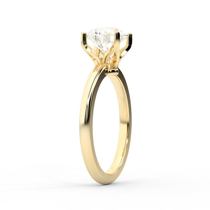 Round Cut Lab Grown Diamond Solitaire Engagement Ring in Yellow Gold Floral Setting