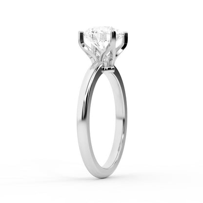 Round Cut Lab Grown Diamond Solitaire Engagement Ring in Silver with Floral Basket Setting