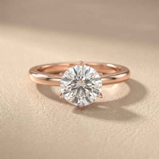 Round Cut Lab Grown Diamond Floral Basket Solitaire Engagement Ring in Rose Gold