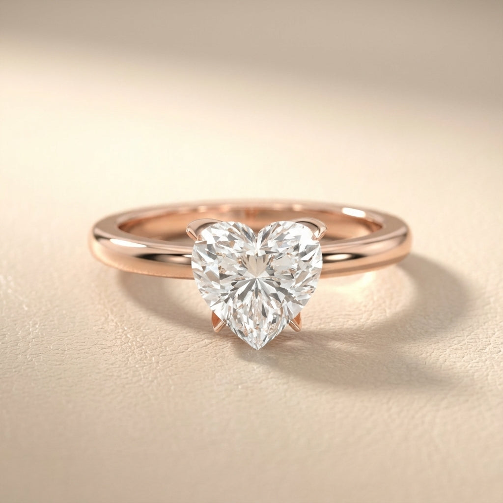 Serena Blossom Heart Cut Lab Grown Diamond Solitaire Engagement Ring in Rose Gold showing side profile