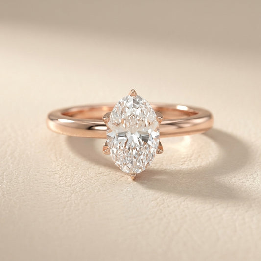 Oval Cut Lab Grown Diamond Solitaire Engagement Ring in Rose Gold showing floral prong details.