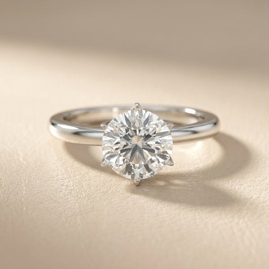 Round Cut Lab Grown Diamond Floral Basket Solitaire Engagement Ring in White Gold