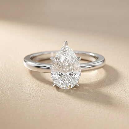 Pear Cut Lab Grown Diamond Engagement Ring in White Gold solitaire setting