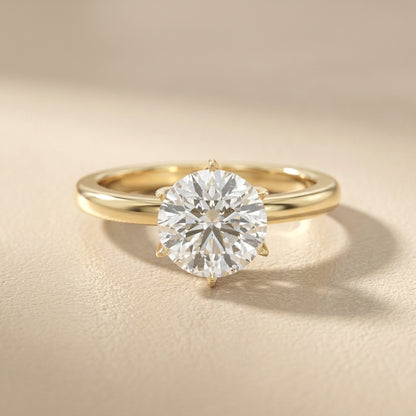 Round Cut Lab Grown Diamond Floral Basket Solitaire Engagement Ring in Yellow Gold