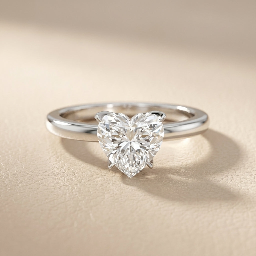 Serena Blossom Heart Cut Lab Grown Diamond Solitaire Engagement Ring in Silver with floral prong setting