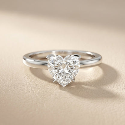 Serena Blossom Heart Cut Lab Grown Diamond Solitaire Engagement Ring in Silver with floral prong setting