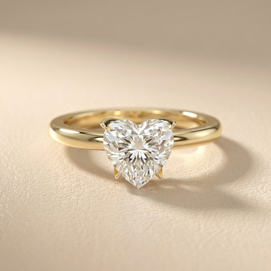 Serena Blossom Heart Cut Lab Grown Diamond Solitaire Engagement Ring in Yellow Gold showing slim band
