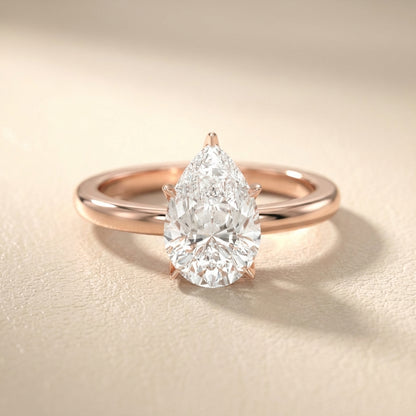 Pear Cut Lab Grown Diamond Engagement Ring in Rose Gold showing side profile