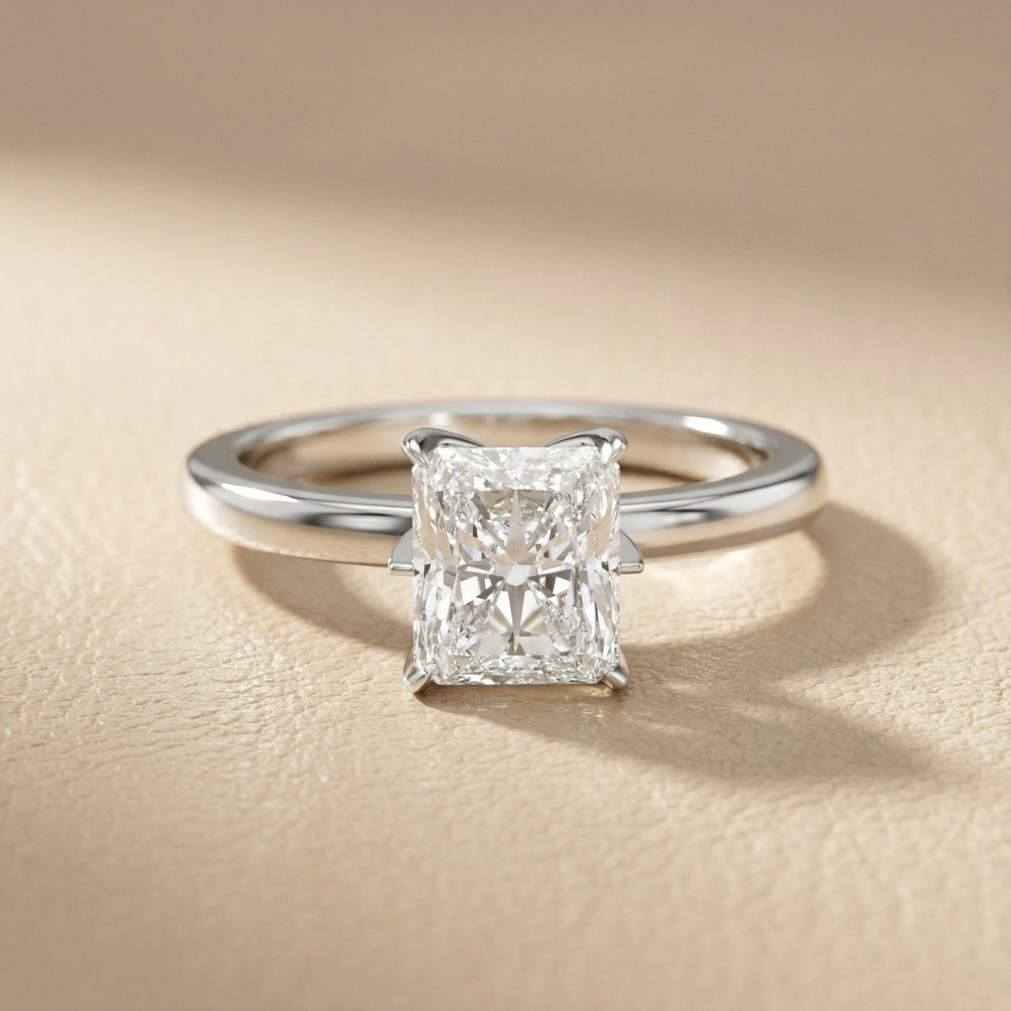 Radiant Cut Lab Grown Diamond Solitaire Engagement Ring in Silver showing floral basket setting