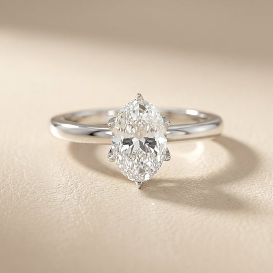 Oval Cut Lab Grown Diamond Solitaire Engagement Ring in Silver with floral basket setting.