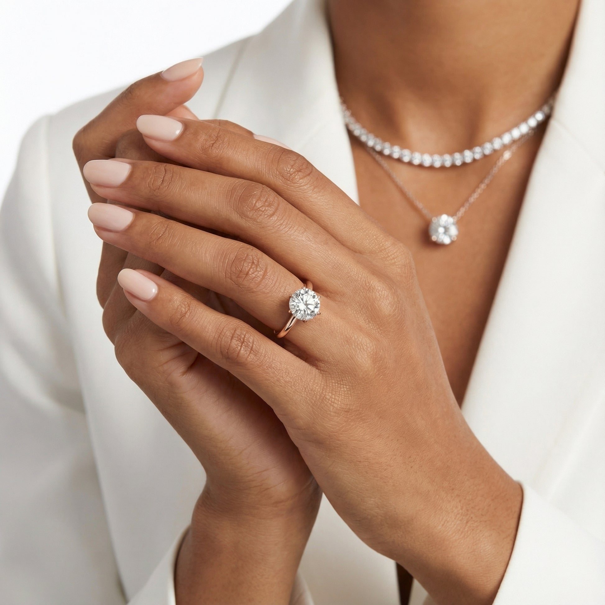 Round Cut Lab Grown Diamond Floral Basket Solitaire Engagement Ring in Rose Gold