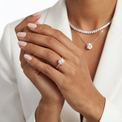 Round Cut Lab Grown Diamond Floral Basket Solitaire Engagement Ring in Rose Gold